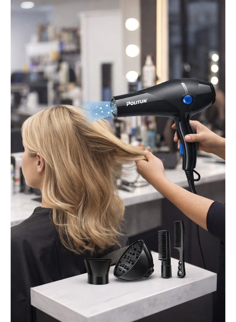 POLITUN PT-V9 5000W Professional 4-in-1 Hair Dryer (Salon & Home Use) Experience fast drying with a silky-smooth finish - Image 3